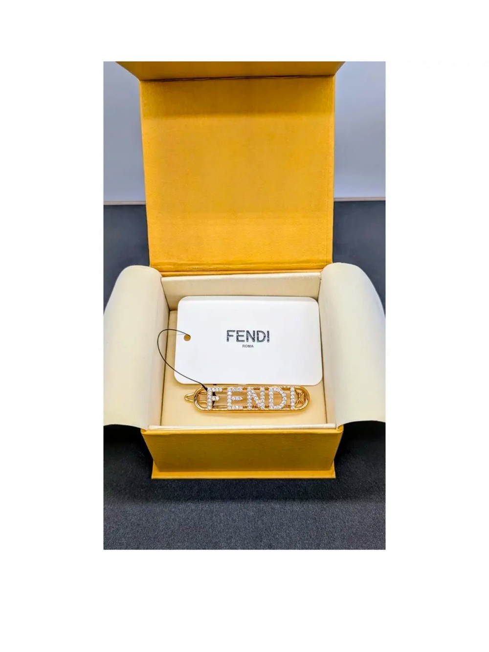 Fendi Fendiography Gold tone crystal embellished hair clip